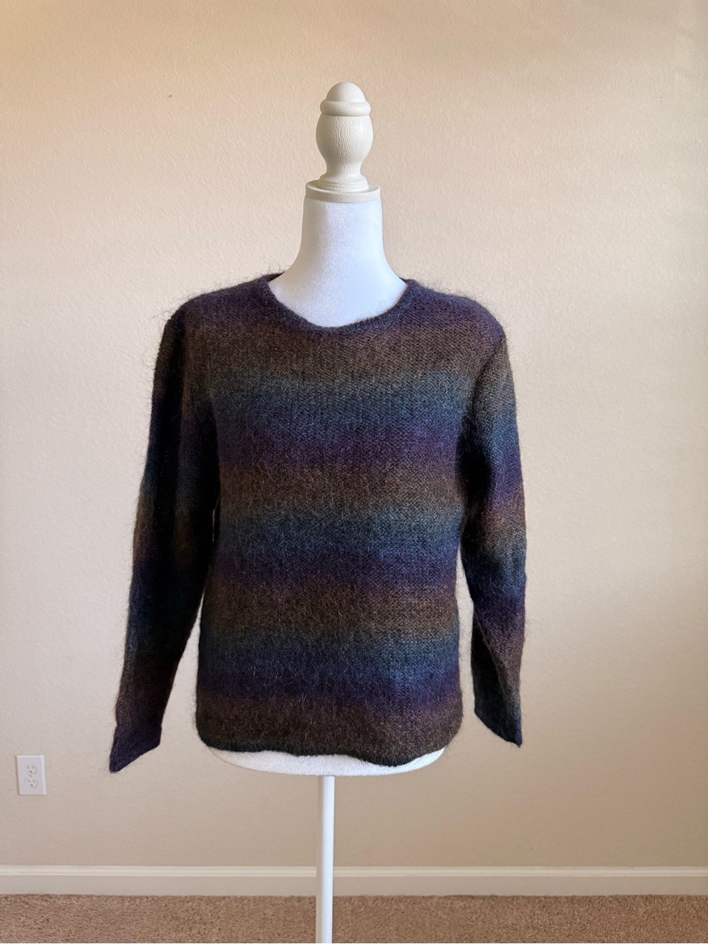 dressbarn Purple and Green Mohair Blend Striped Sweater